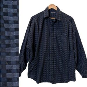 Generra Collection Check Pleated Long Sleeve Button Down Shirt Men Small 14 14.5